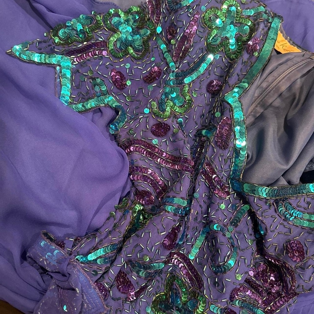 Vintage Laurence Kazar New York Dress Royal Blue Beaded Silk Size Small S - Picture 8 of 8